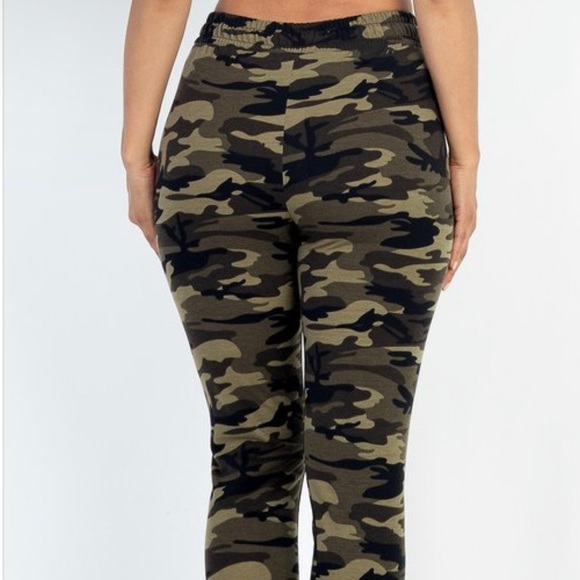 FRENCH TERRY CAMOUFLAGE Joggers w/ Pockets Elastic Waist Workout Sport Gym Pants - Picture 4 of 8
